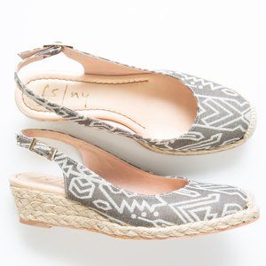 FS/NY French Sole Wedge Canvas Espadrille Shoes Graphic Print Shoes Grey Beige 6